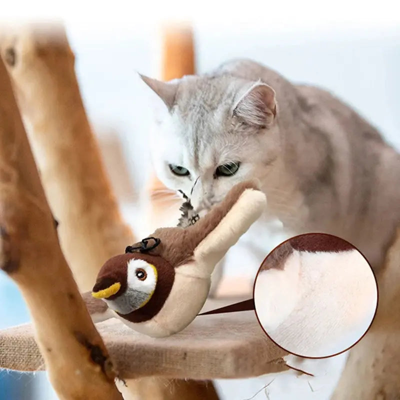Interactive Cat Toys Rechargeable Flying Bird Cat Toy Chirping Flapping Bird(no Flying) Can Add Catnip Touch Activated Plush Toy Vraiment-chat