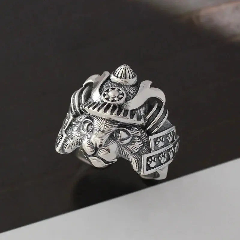 Retro Samurai Cat Ring For Men Silver Color Punk Gothic Adjustable Open Ring Handmade Hiphop Unisex Jewelry Accessories Gift Vraiment-chat