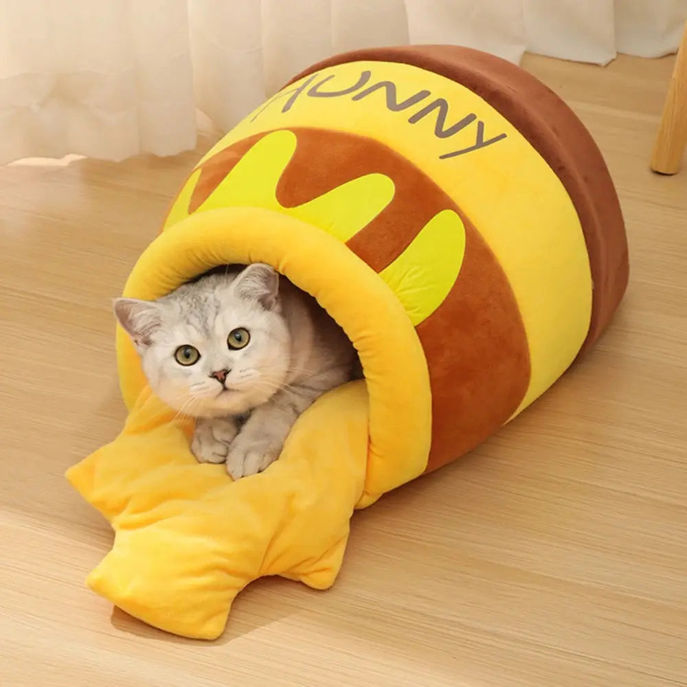 Cat Bed House Removable Plush Mat Cats Four Seasons Cushion Basket Honey Jar Shape Machine Washable Pet Accessories Vraiment-chat
