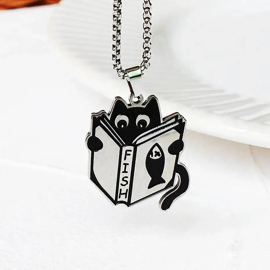 2024 Titanium Steel Black Cat Necklace For Women Men Trend Black Round Cat Pendant Sweater Chain Couple Jewelry Neck Accessories Vraiment-chat