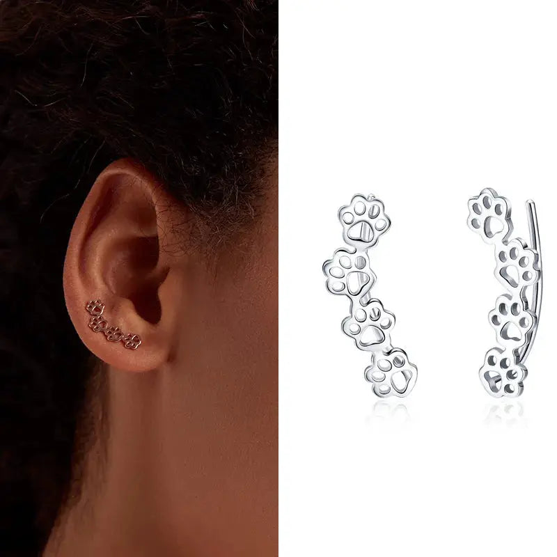 WOSTU Real 100% 925 Sterling Silver Lovely Cat Pet Stud Earrings For Women S925 Silver Earring Fashion Jewelry Gift FIE073 Vraiment-chat