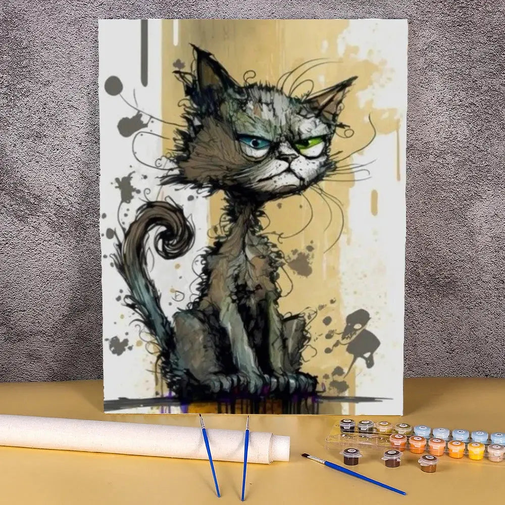 Abstract Cat Picture With Number Drawing On Canvas Cartoon Oil Painting By Numbers For Bedroom Wall Decor Diy Paint Package Vraiment-chat