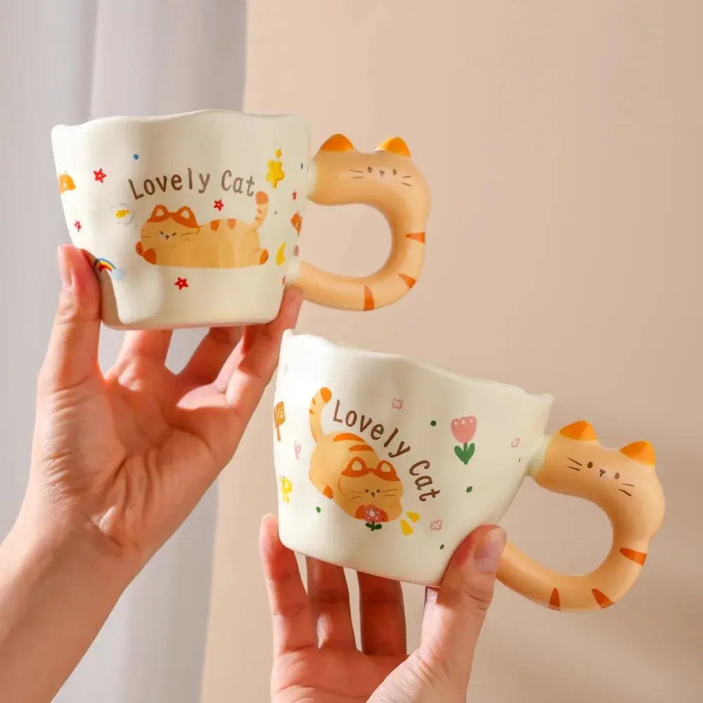 Little Orange Cat Mug Birthday Gift Water Cup Girl Cute Cartoon Ceramic Office Home Drinking Microwave Ovens Available Drinkware Vraiment-chat