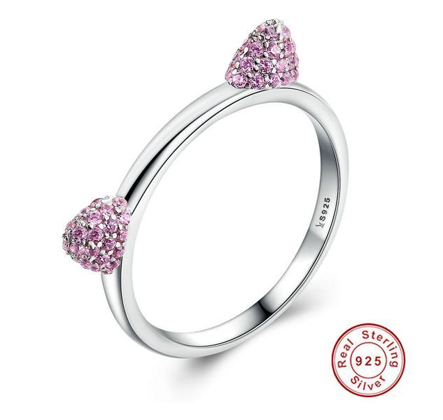 Bague Chat En Argent Avec Oreilles Roses Vraiment Chat