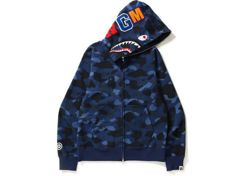 bape color camo shark full zip hoodie red