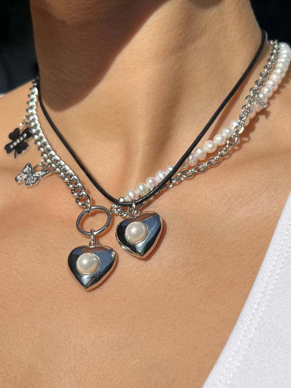 heart leather choker necklace