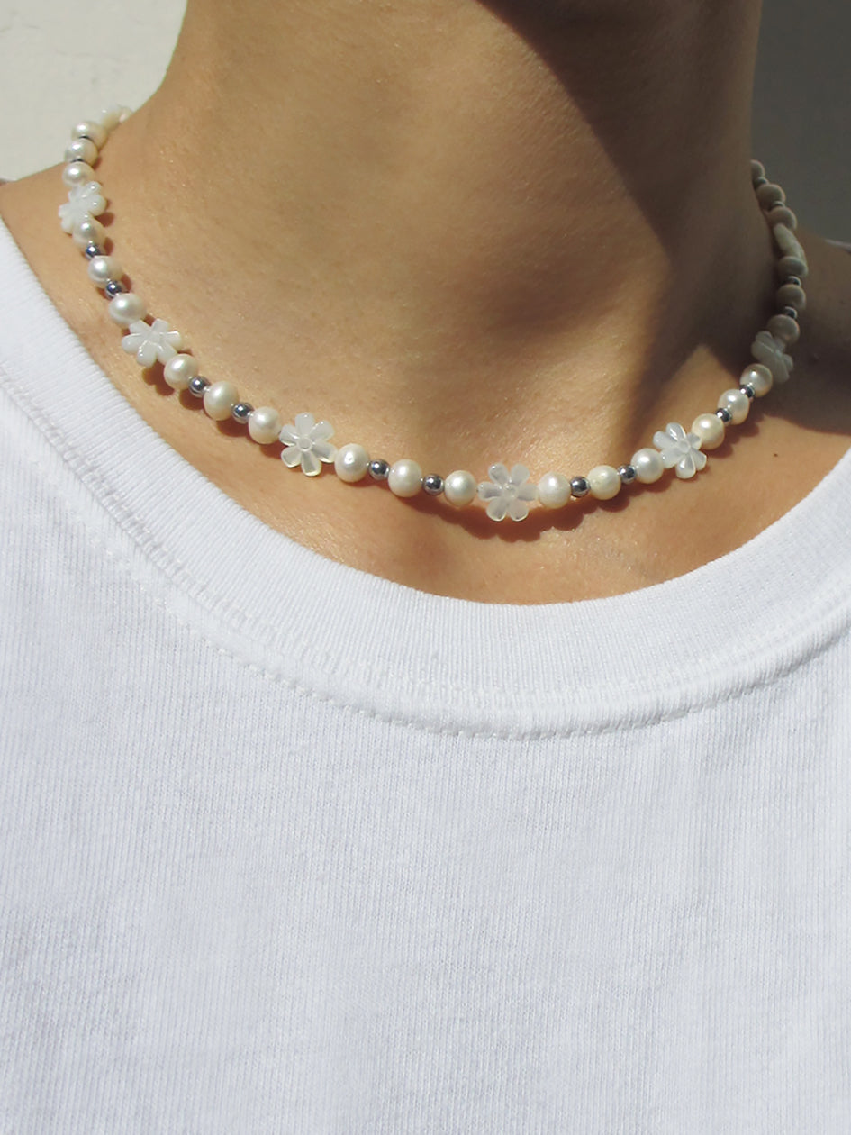 flower pearl choker necklace