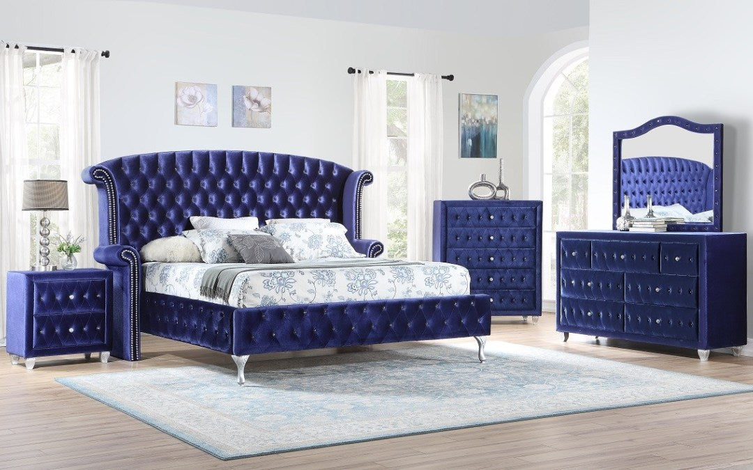 michael blue velvet bedroom set