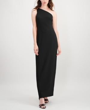 Calvin Klein Slit One-Shoulder Gown Black 4