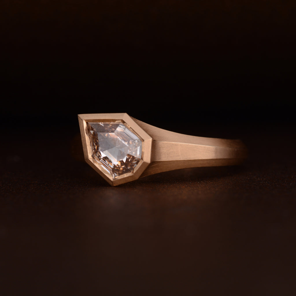 .94 carat Empress Cut Champagne Diamond Rose Gold Engagement Ring