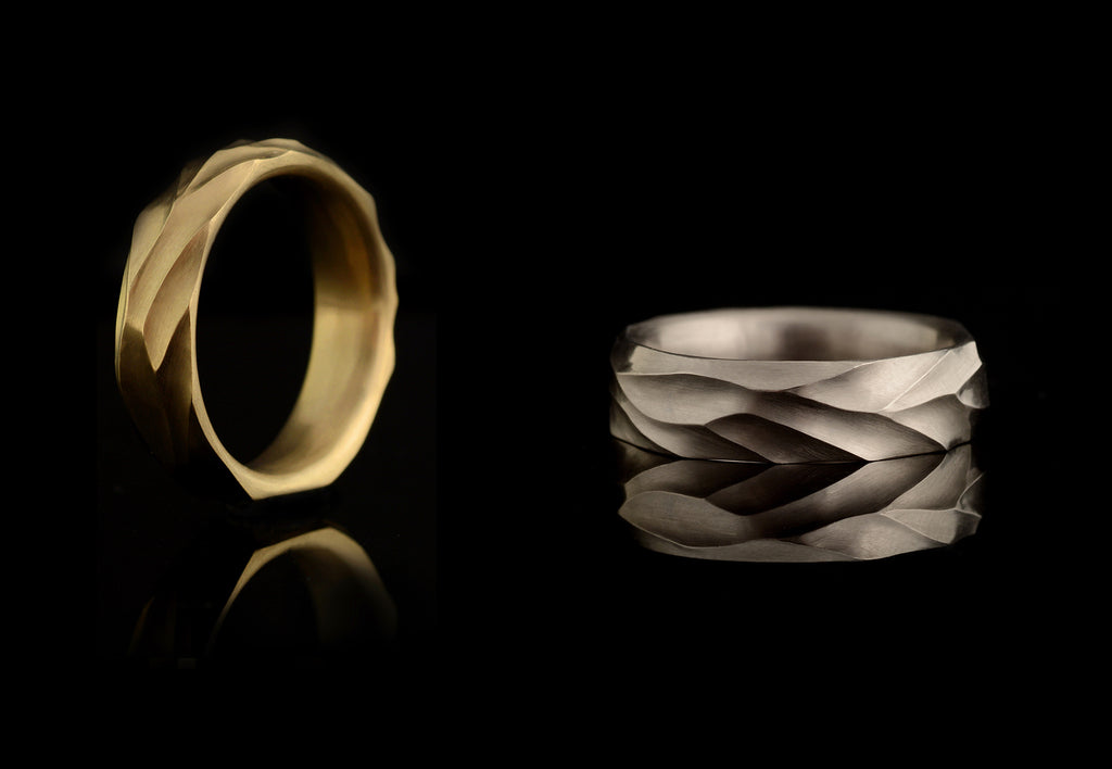 Mens carved dune wedding bands