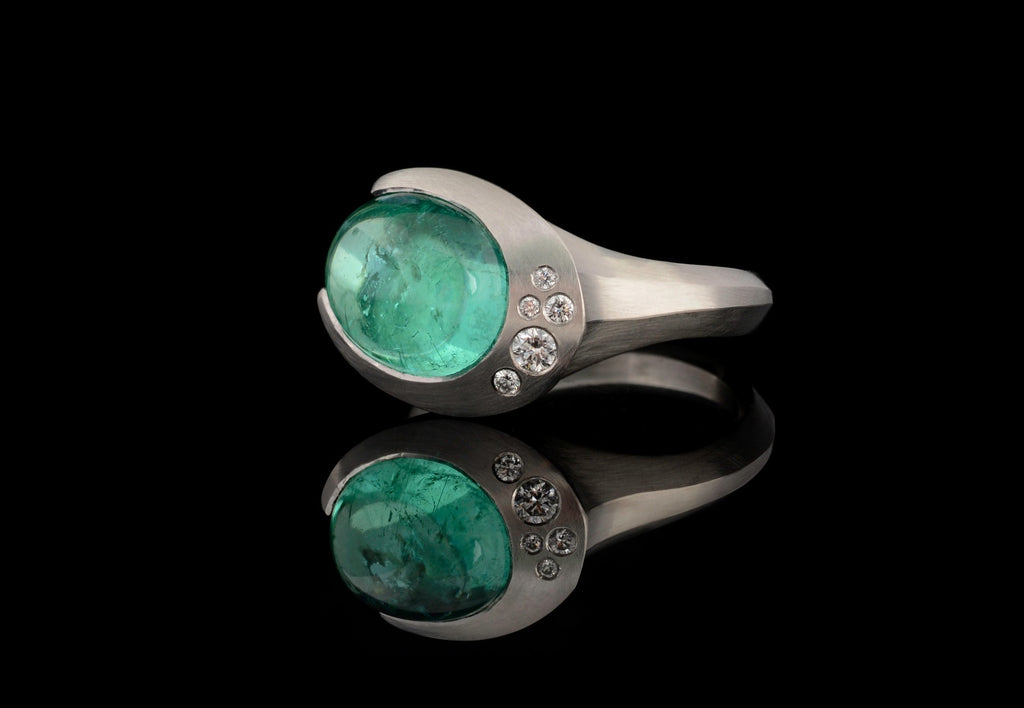 Paraiba Tourmaline and White Diamond Platinum cocktail ring