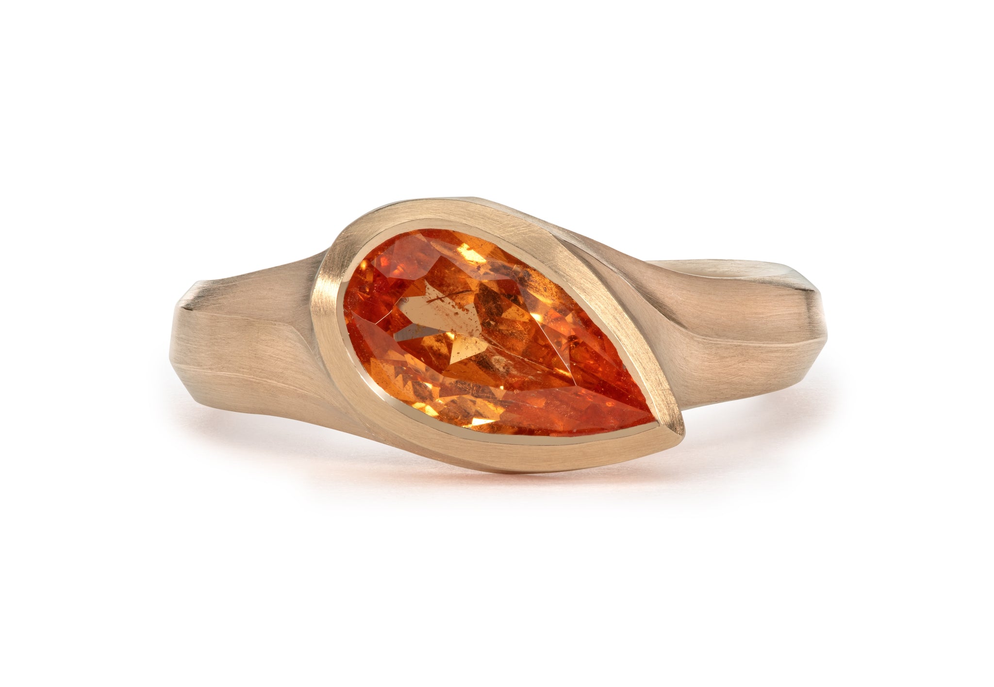 Rose gold and pear shape mandarin garnet ring