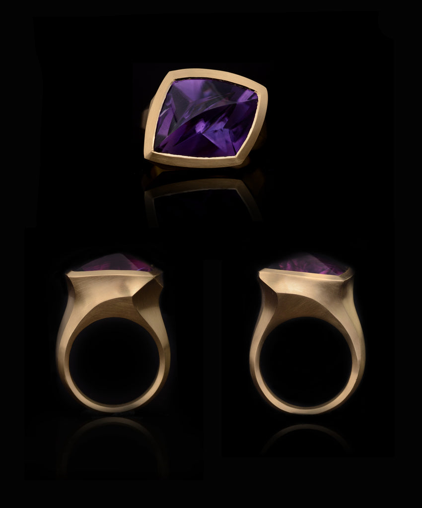 Amethyst Arris Cocktail Ring Free Form 18ct Yellow Gold