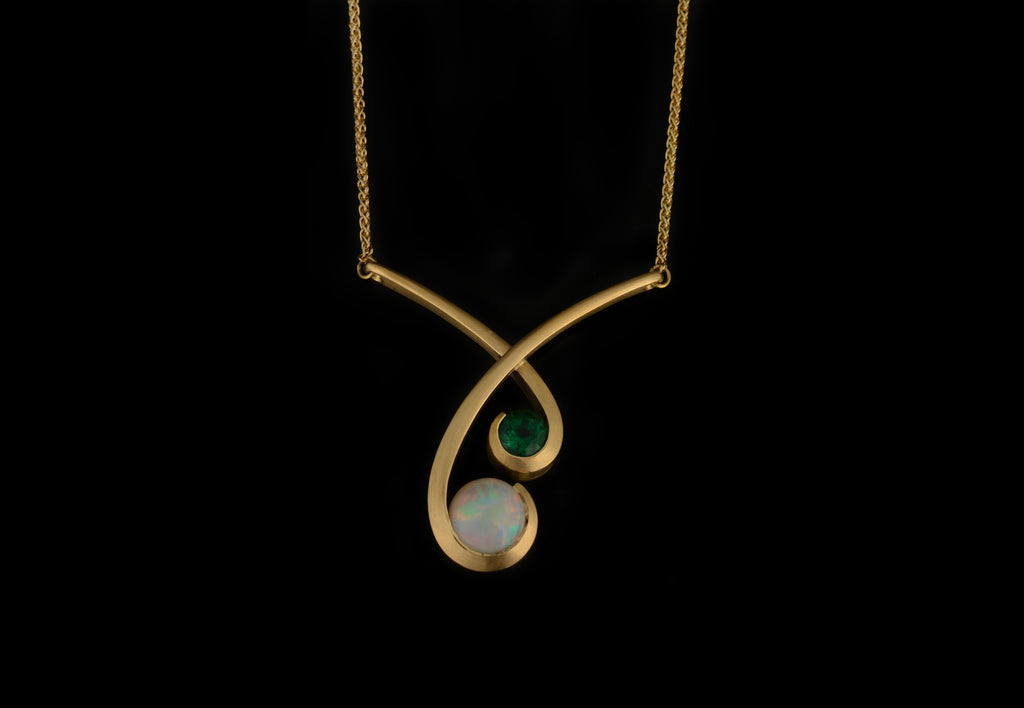 Opal and Emerald Yellow Gold Twist Pendant