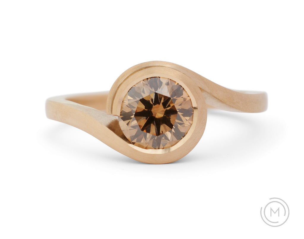 Rose gold and cognac diamond 'Wave' engagement ring