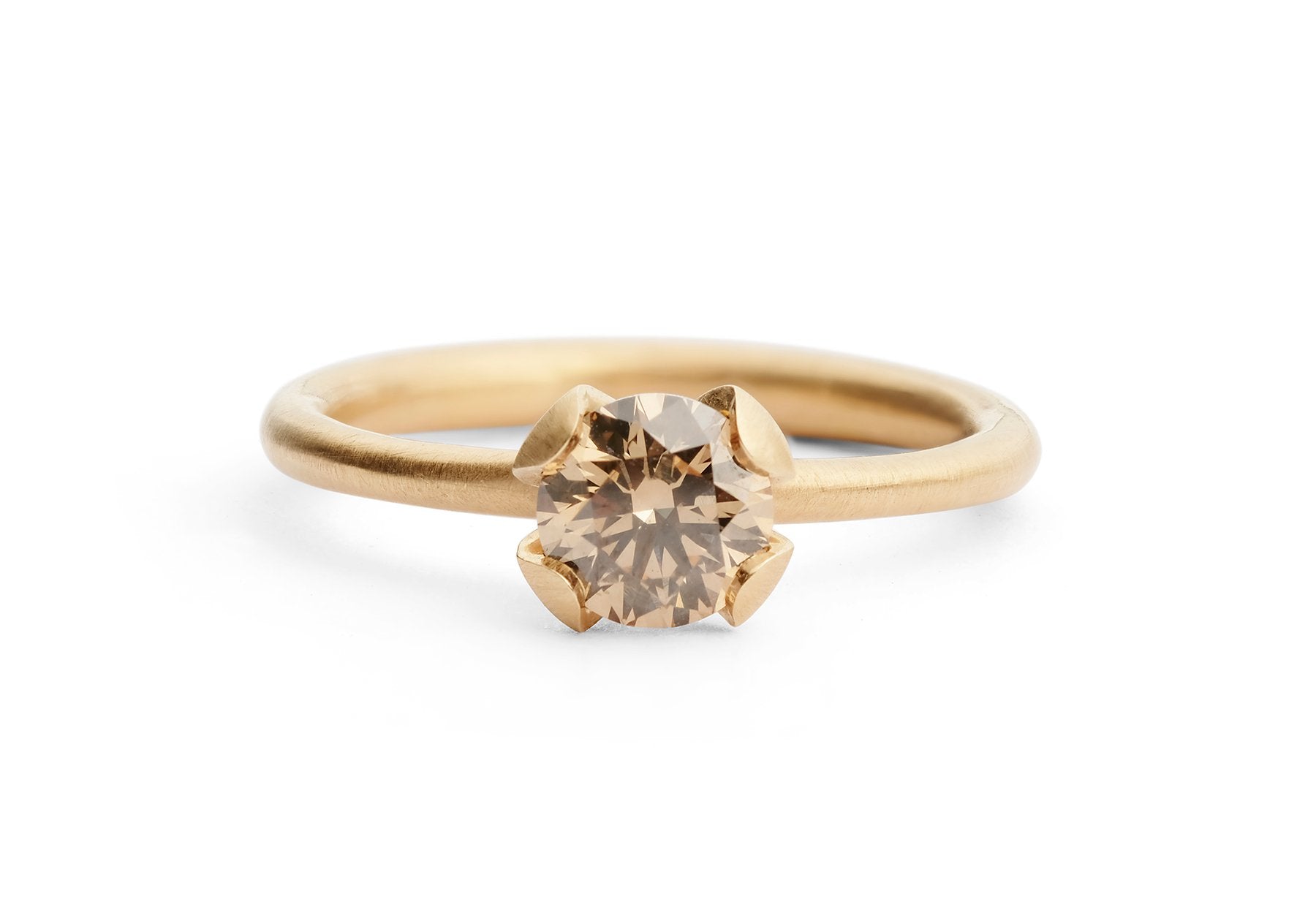 Rose gold Calyx engagement ring with cognac diamond