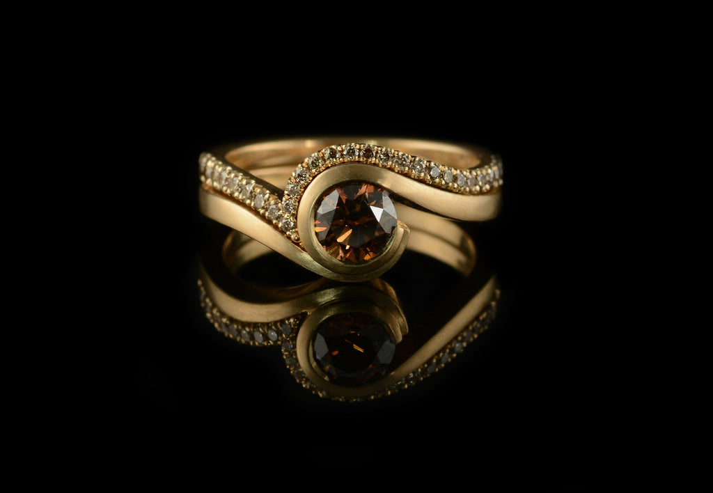 Tight fitted wedding band for chocolate diamond engagement ring in rose gold