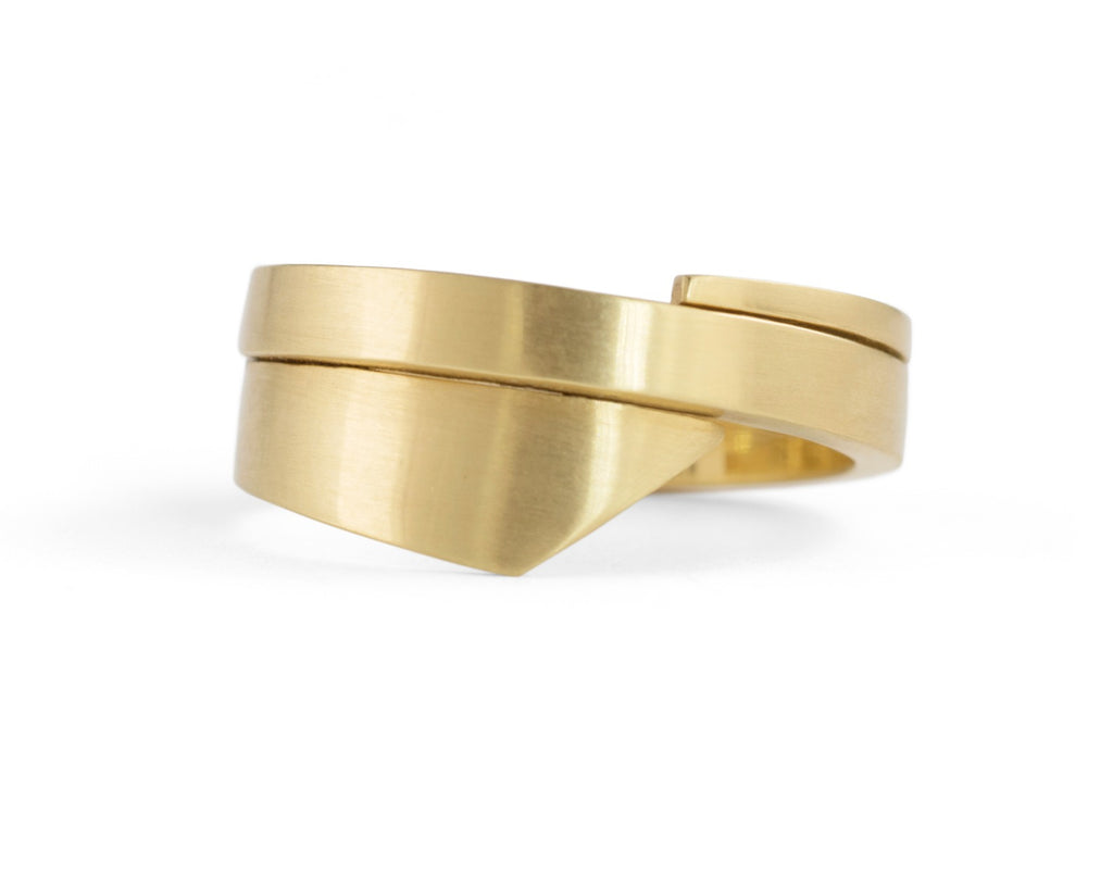 Unusual hand-forged yellow gold ladies wedding band