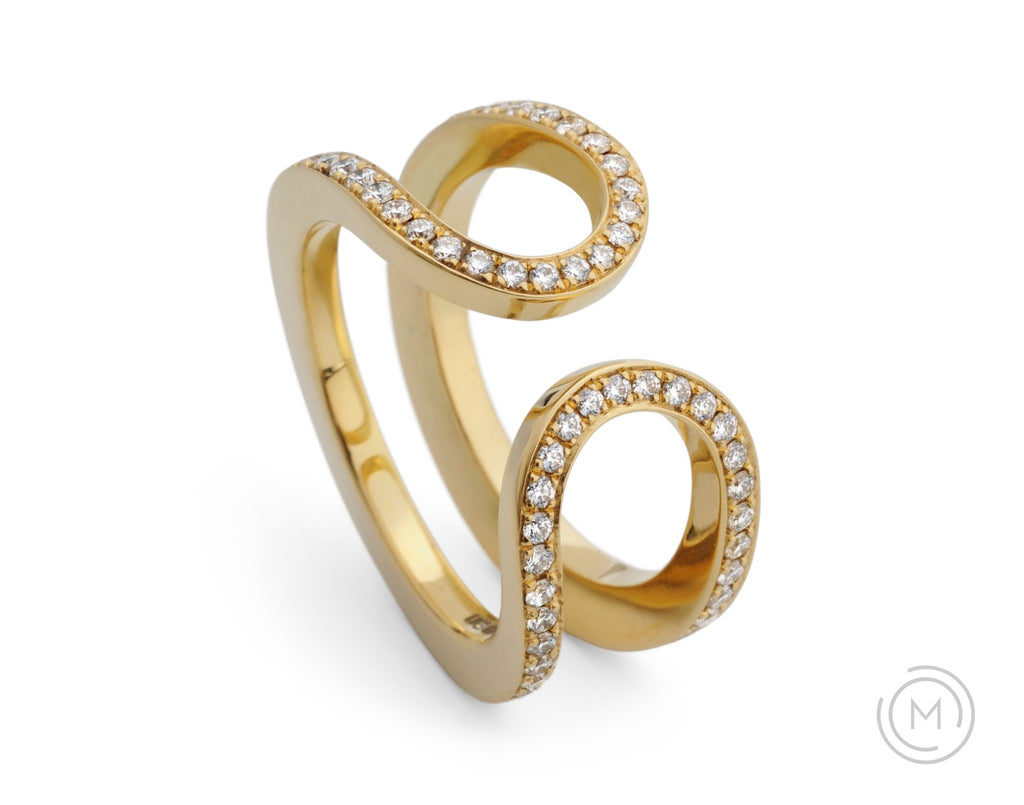 Yellow gold open loop all-in-one engagement and wedding ring