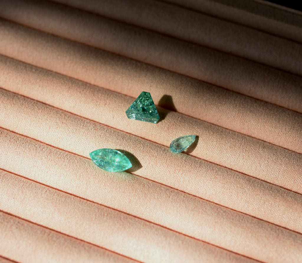 McCaul Inhorgenta gemstones, three Paraiba tourmalines
