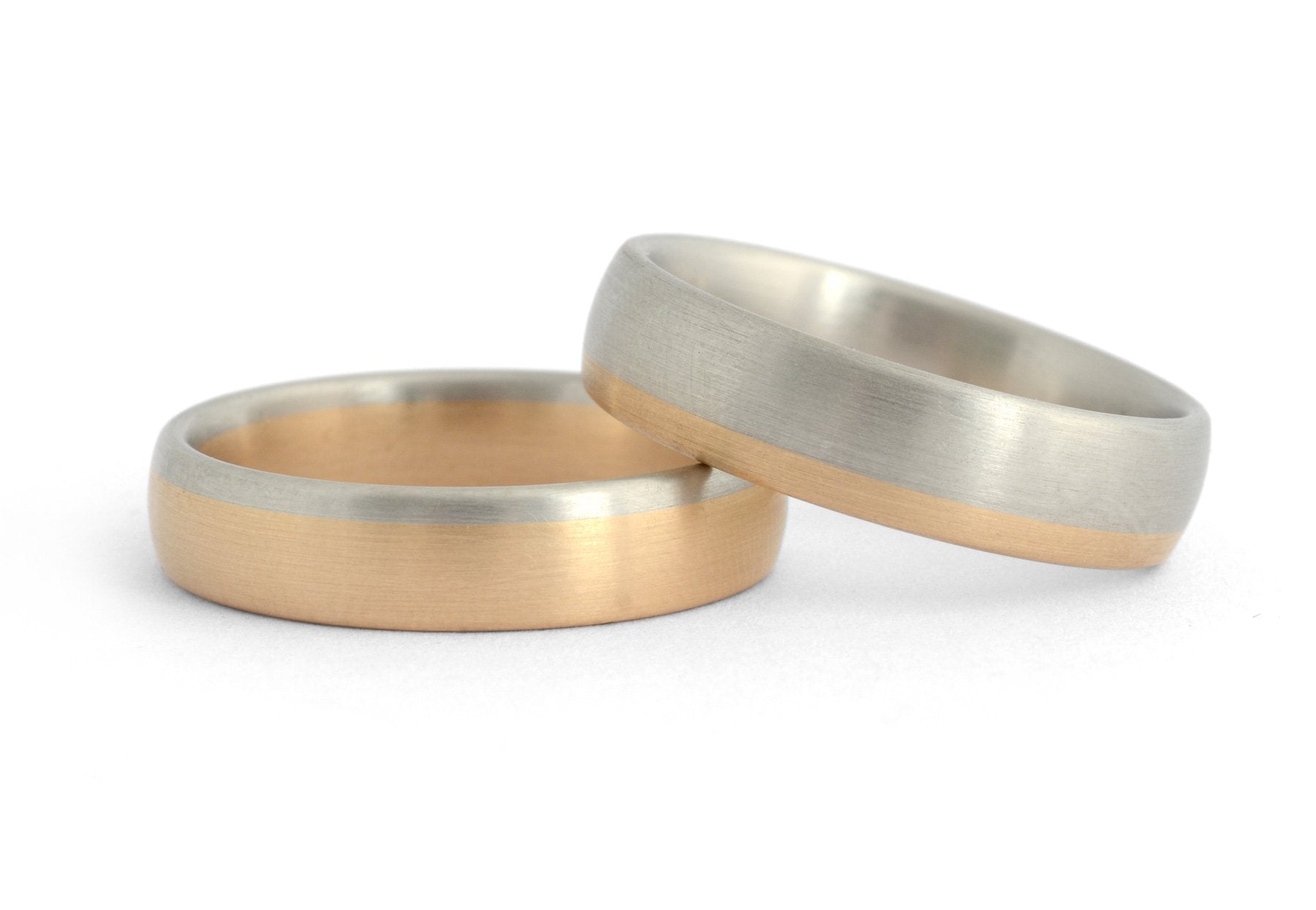 Mixed metal men's wedding bands in 18 carat rose and white gold