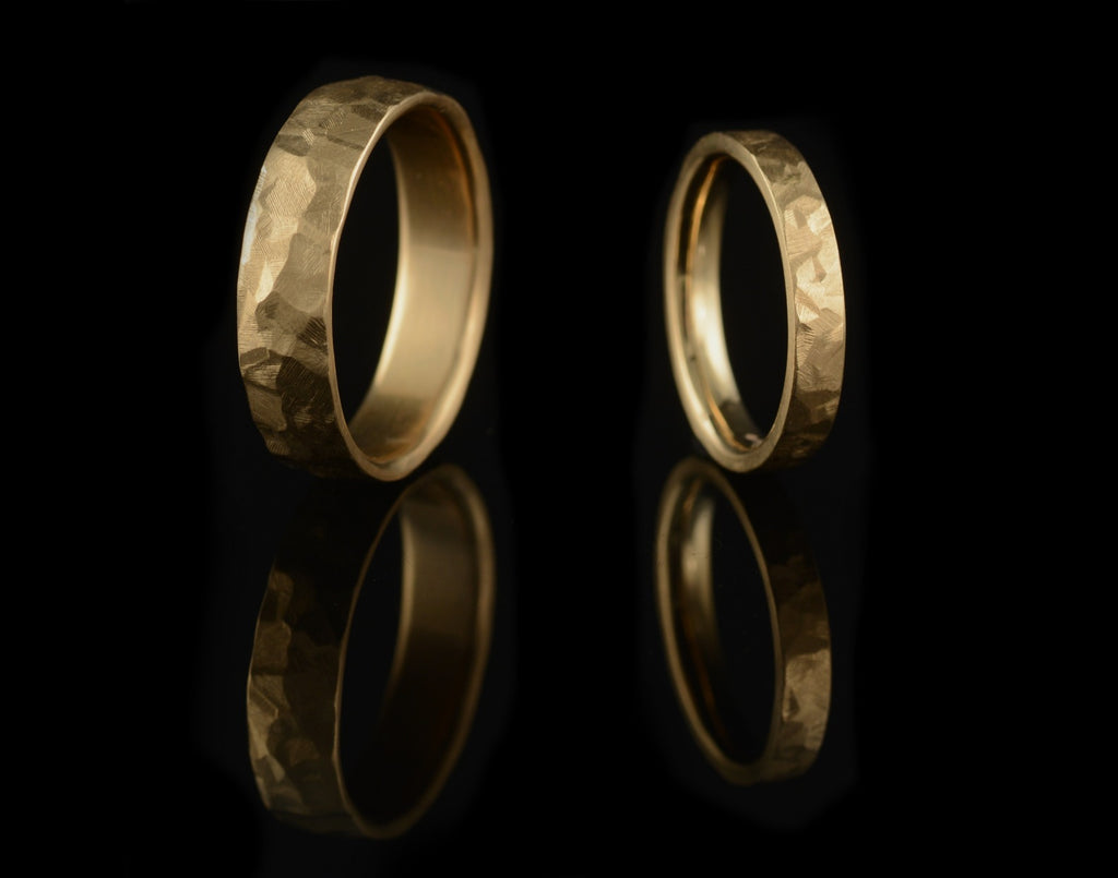 Flat or curved hammered gold wedding bands