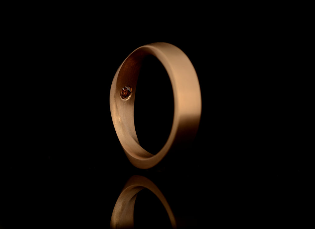 Mobius mens engagement ring rose gold with cognac diamond 
