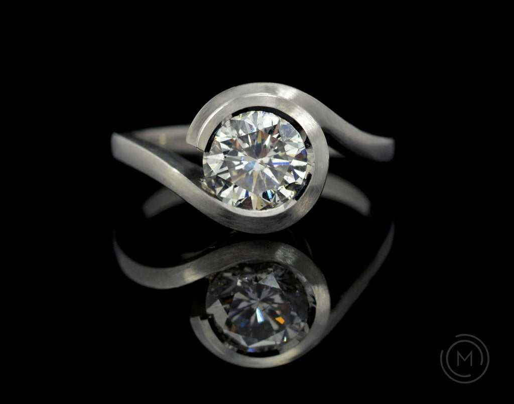 Modern platinum and white diamond 'Wave' engagement ring