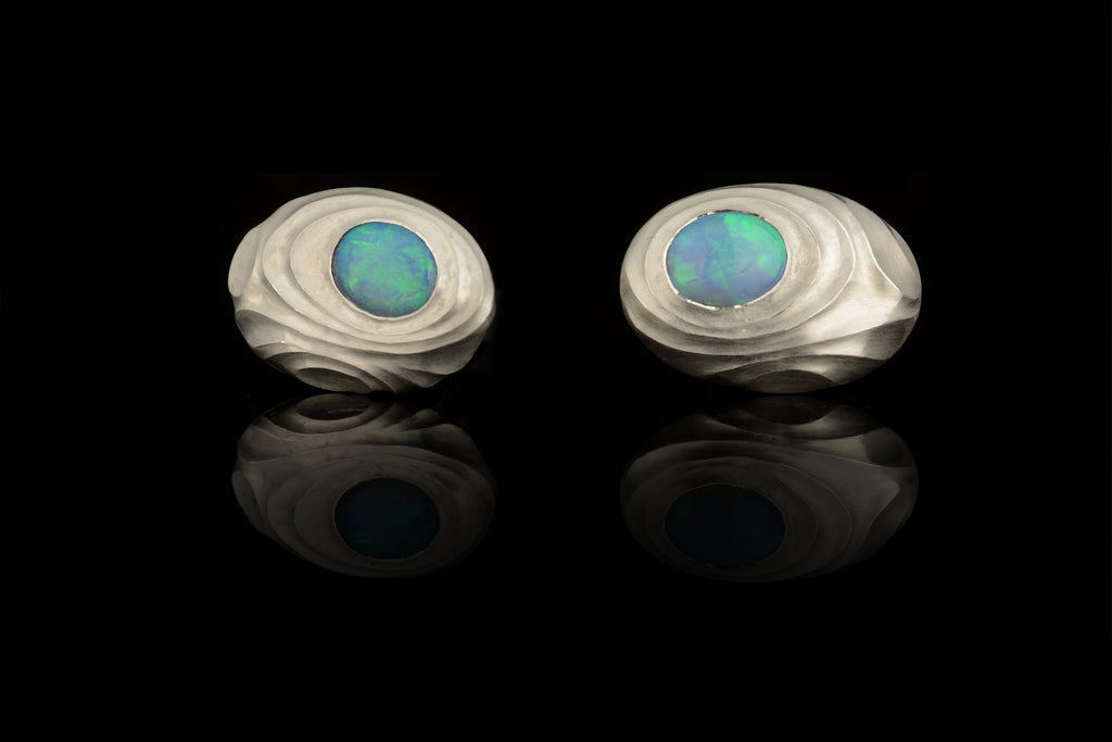 Opal and silver carved cufflinks 