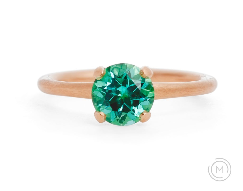 4-claw rose gold and paraiba tourmaline engagement ring