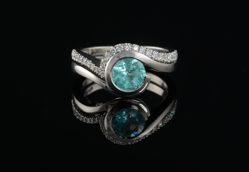 Wave Ring with Paraiba Tourmaline and fitted wedding band set