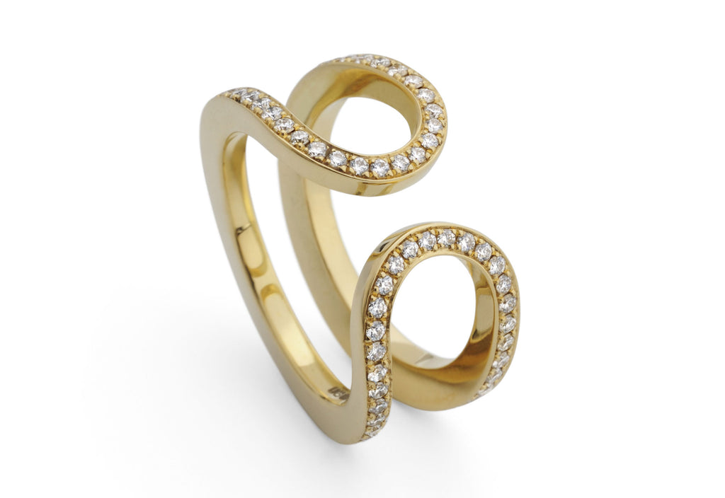 Pave set diamond 18ct gold open wedding ring