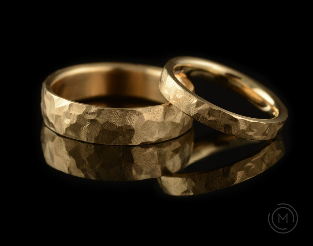 Rose gold hammered men's wedding ring