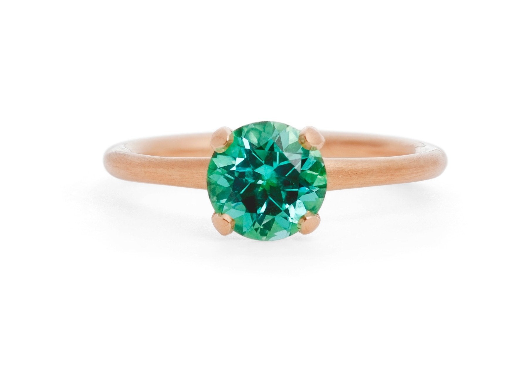 Rose gold and Paraiba tourmaline 4-claw engagement ring