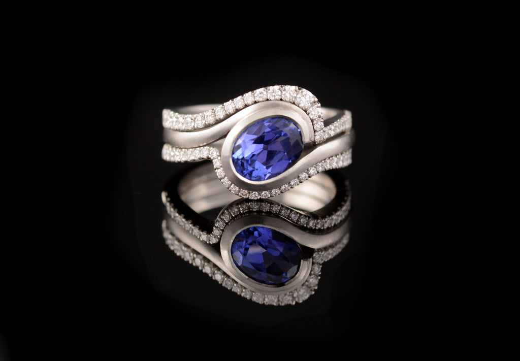 Tanzanite wave with two fitted diamond set bands