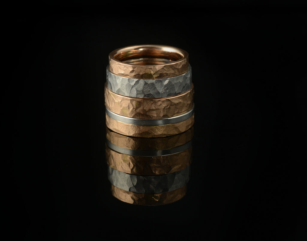 Alternative hammer-textured wedding rings