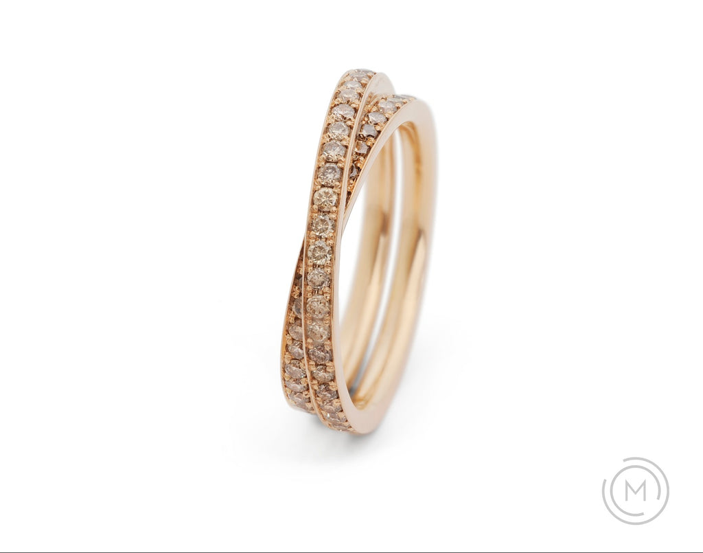 Wrapover rose gold and cognac diamond wedding ring