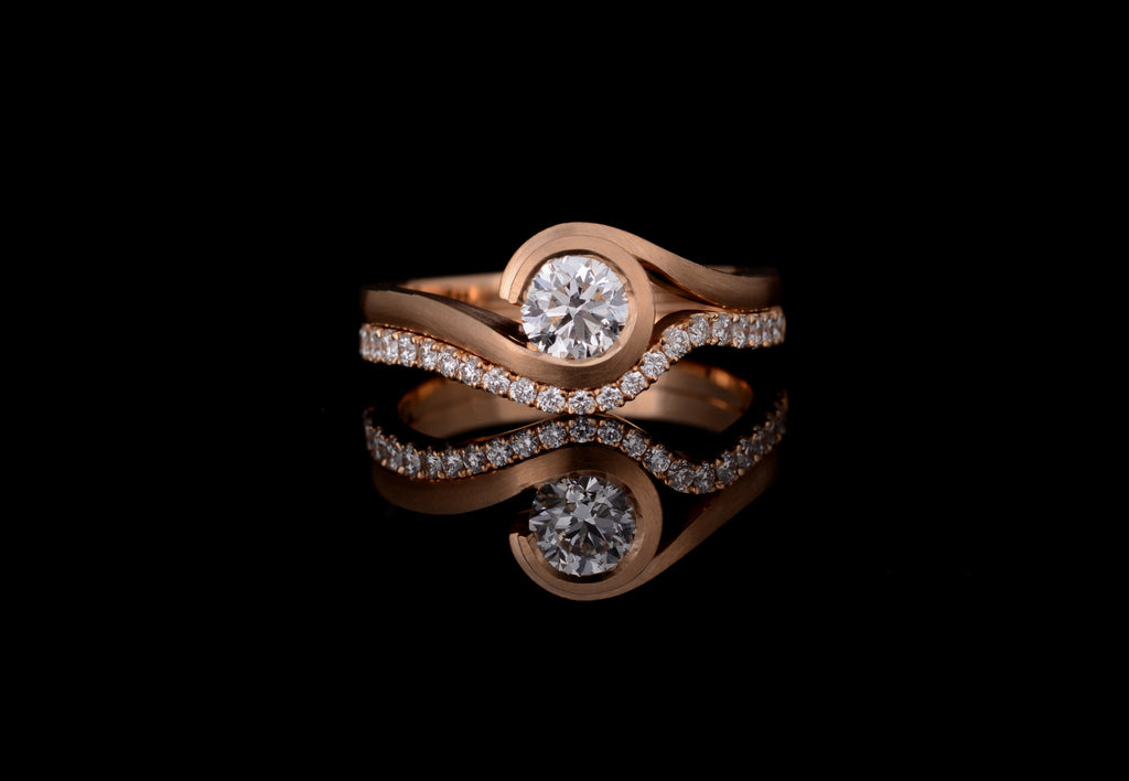 Rose gold wave with white diamond and fitted diamond set band
