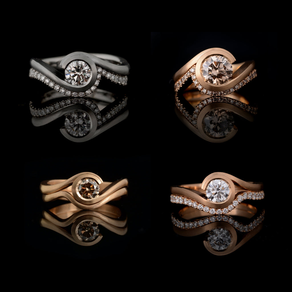 Selection of fitted diamond wedding rings and wave engagement rings