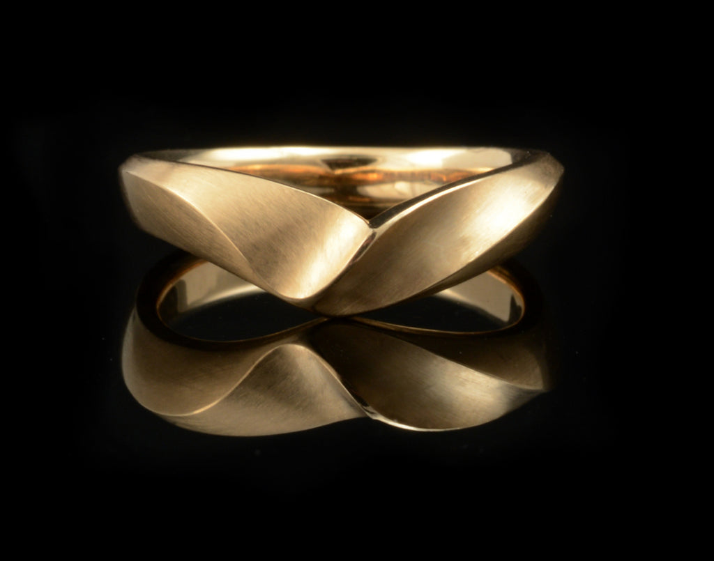 Bespoke rose gold carved, fitted alternative wedding ring with satin finish