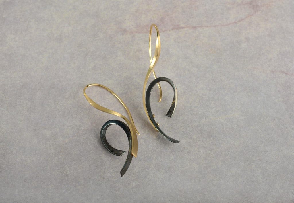 hand forged gold and iron drop earrings 