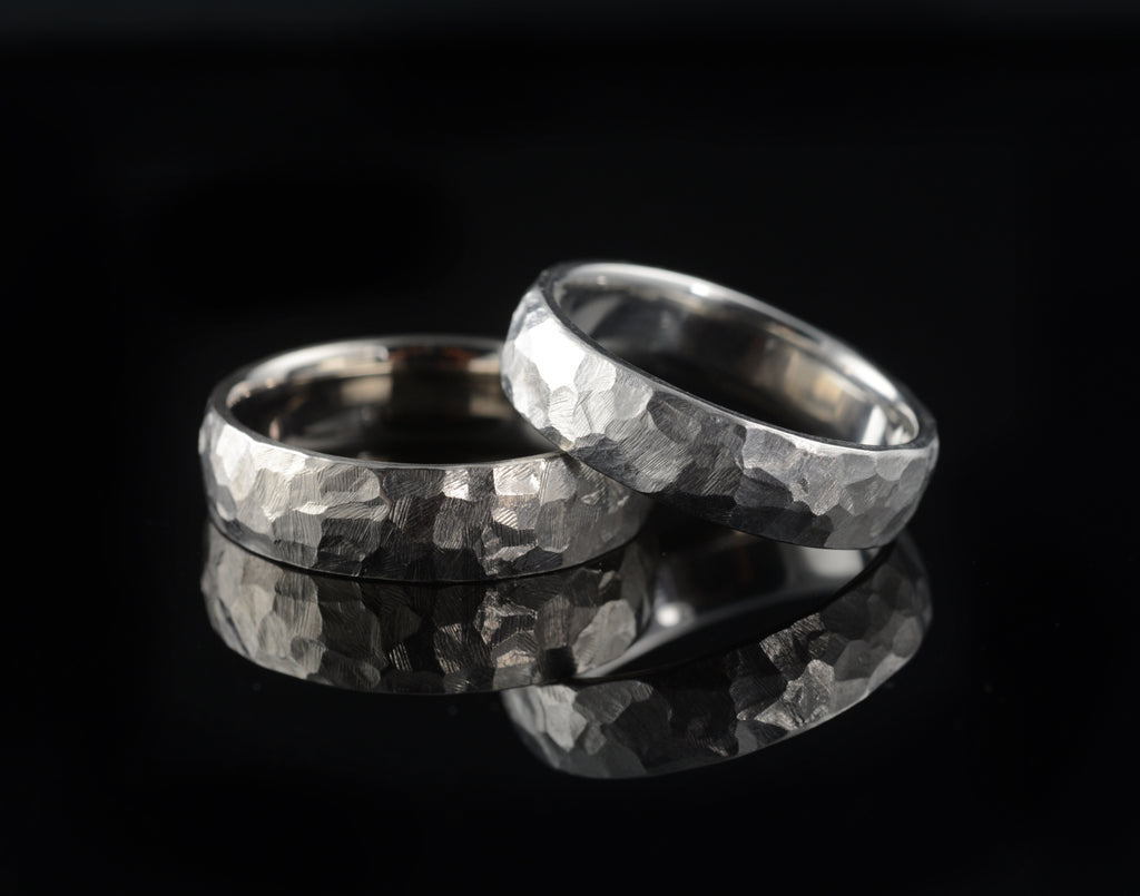 Hammer textured men's wedding bands