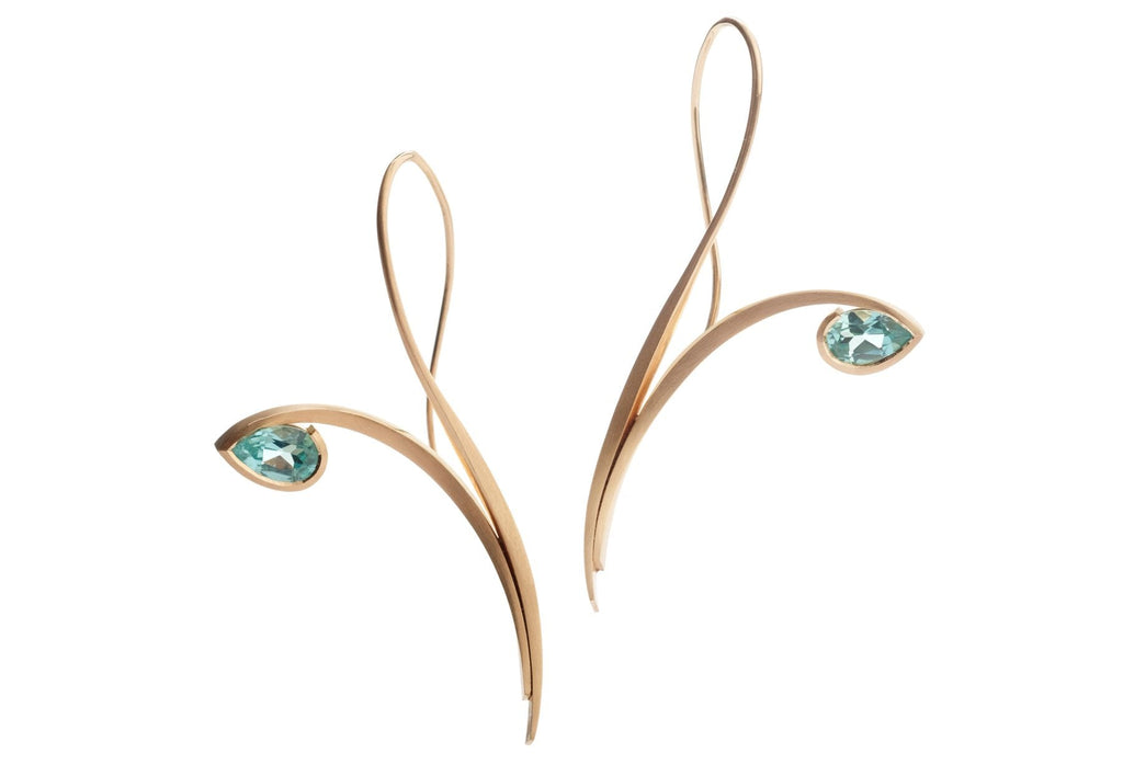 hand forged paraiba tourmaline rose gold earrings