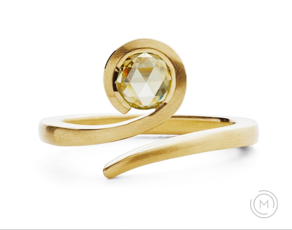 Modern yellow gold 'Twist' engagement ring with rose-cut yellow diamond