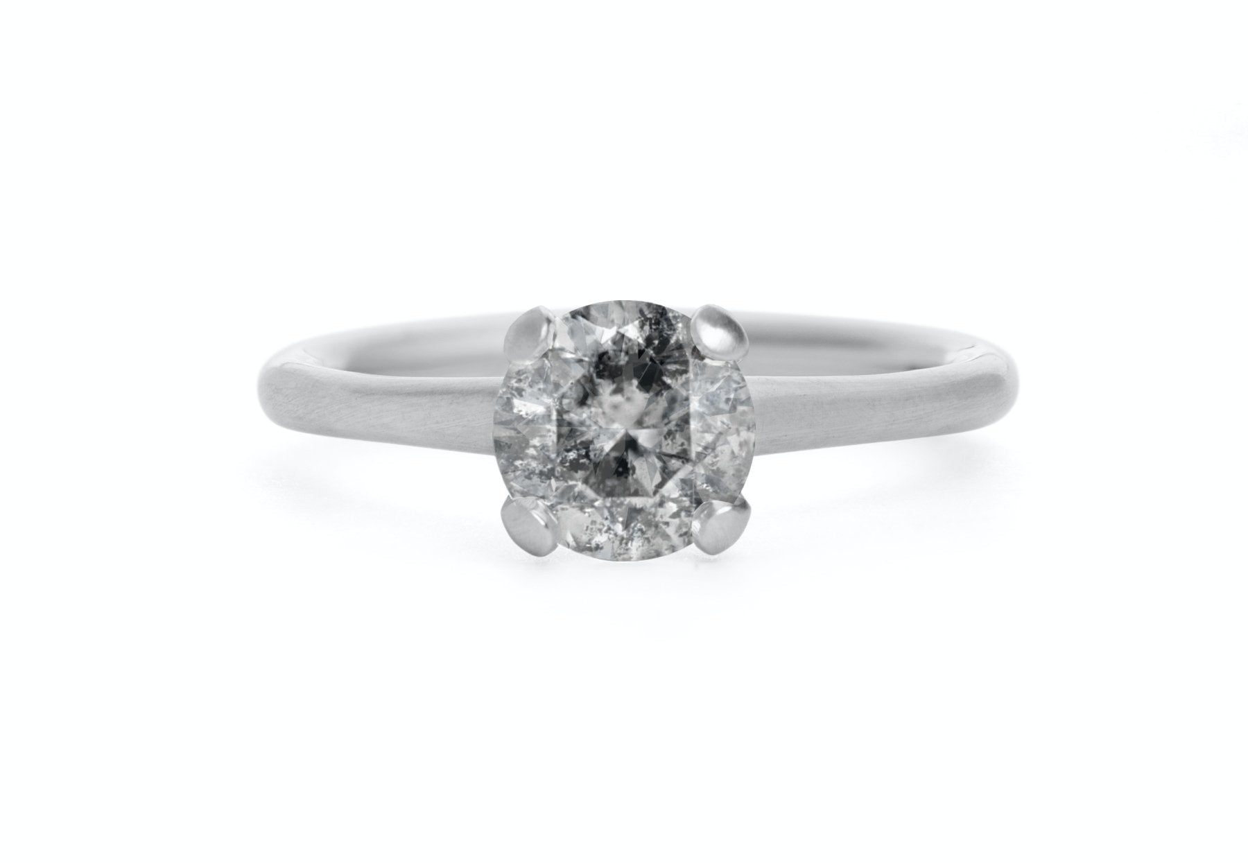 Sculpted platinum 4-claw grey diamond engagement ring
