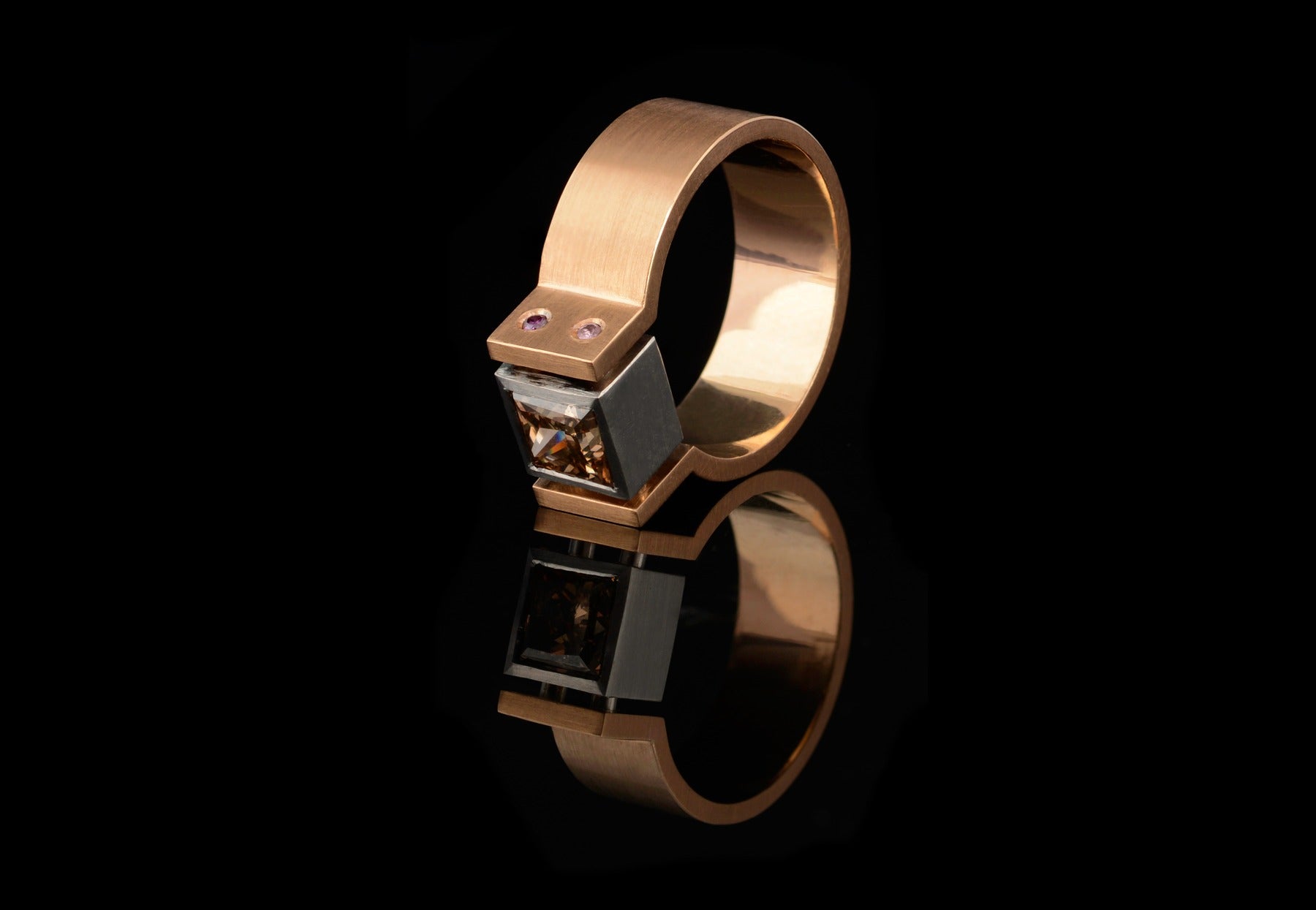 Architects angular rose gold and cognac diamond engagement ring