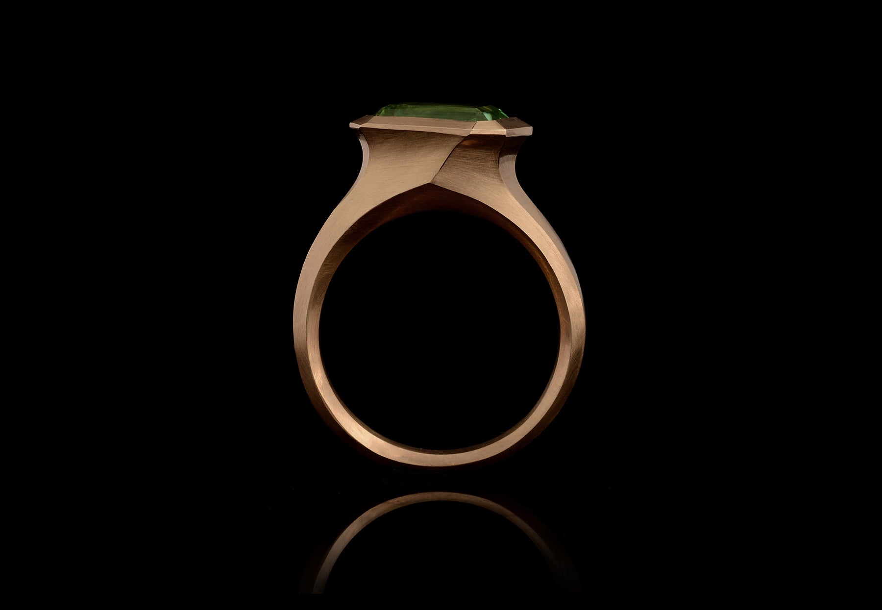 Rose gold Arris ring with mint green tourmaline