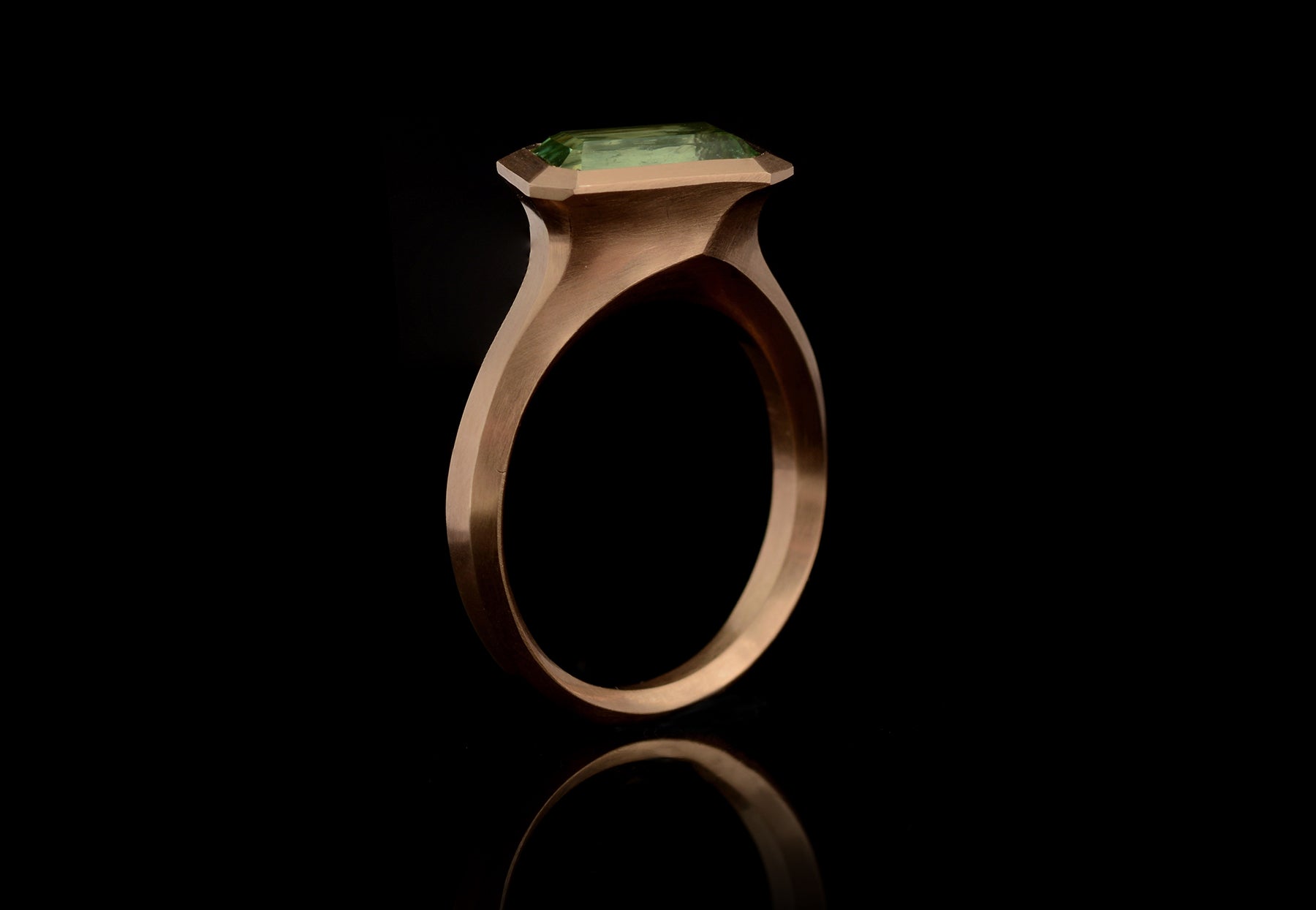 Rose gold Arris ring with mint green tourmaline