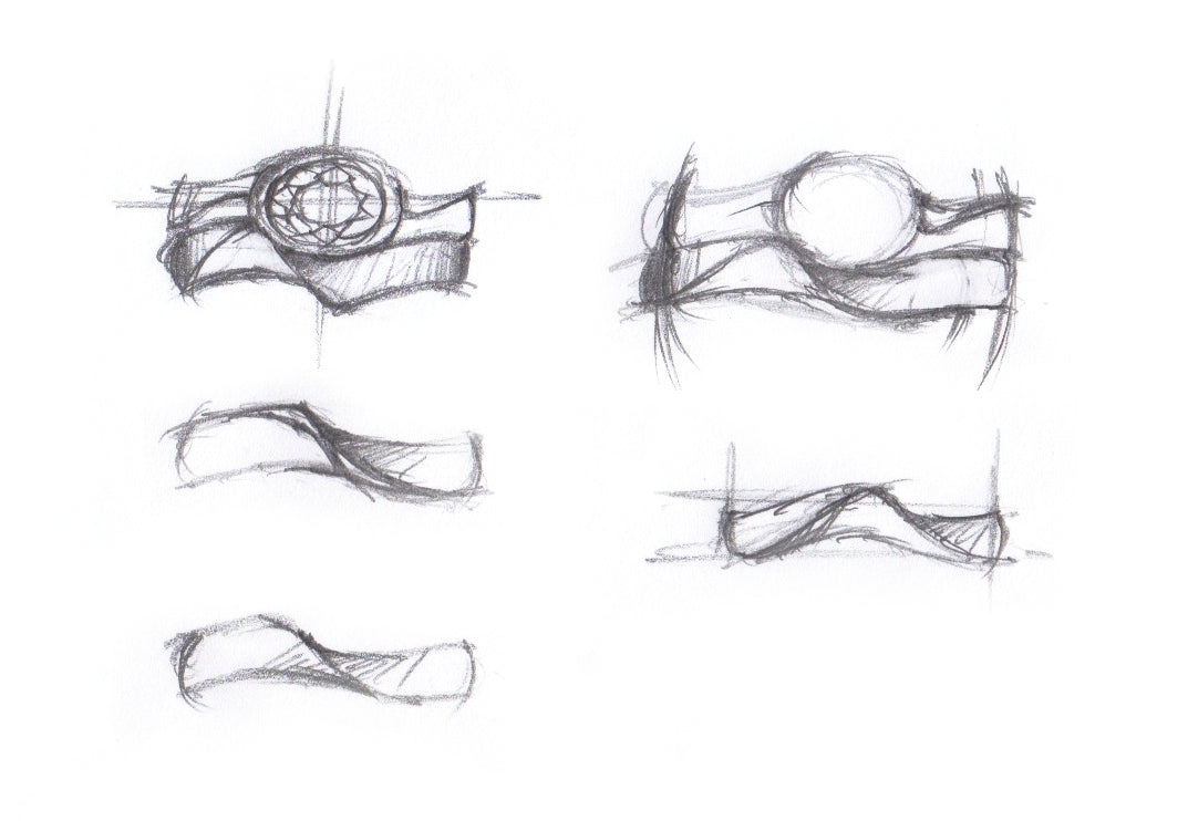 Fitted, carved wedding band sketches